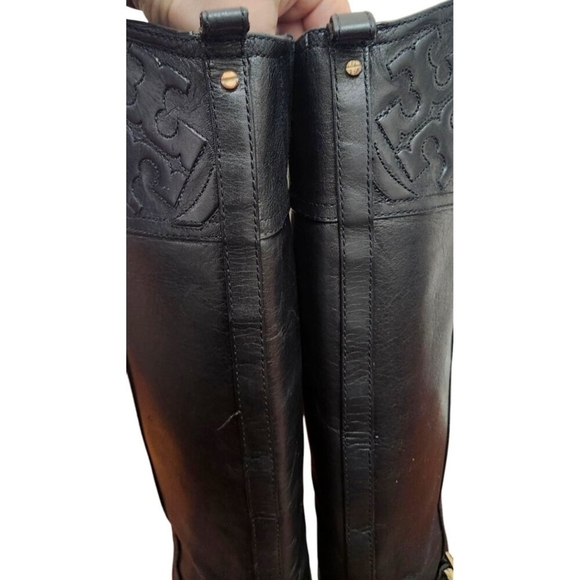 TORY BURCH Marlene Round-Toe Knee-High Black Leather Riding Boots Size 7.5 M - Picture 12 of 16